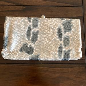 Faux snakeskin clutch